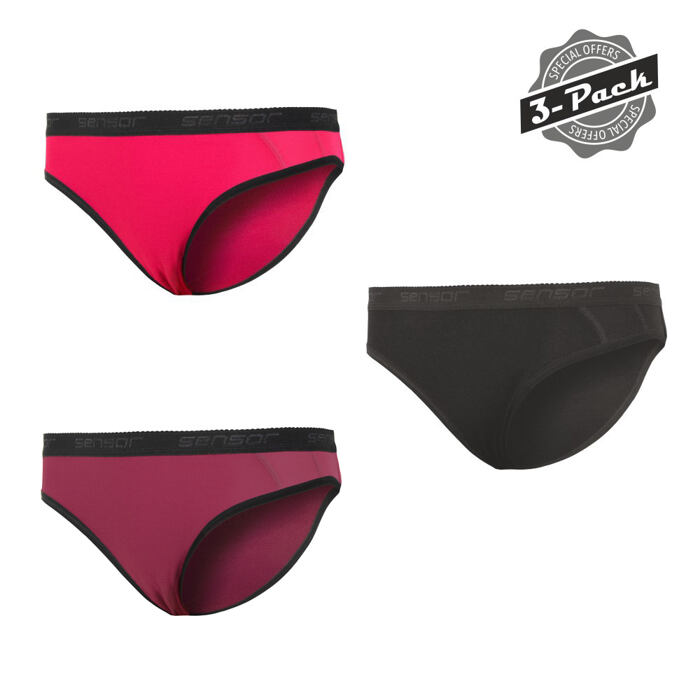 Sensor Double Face dámské kalhotky, 3-pack černá/lilla/magenta