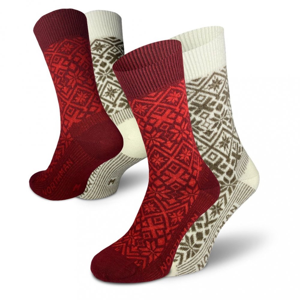 Northman Fauske merino 2 pack červená/béžová