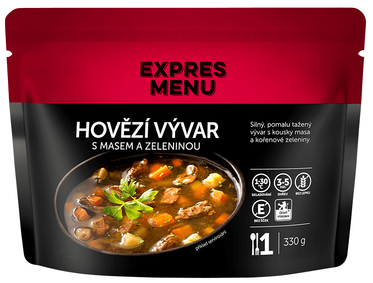 Expres menu Hovězí vývar s masem a zeleninou 1 porce 330g